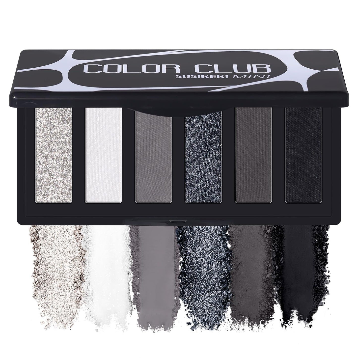 SUSIKEKI Black Eyeshadow Palette with Mirror Silver Gray Black Tones Matte Shimmer Smokey 6 Colors Mini Eye Shadow Pallet Travel