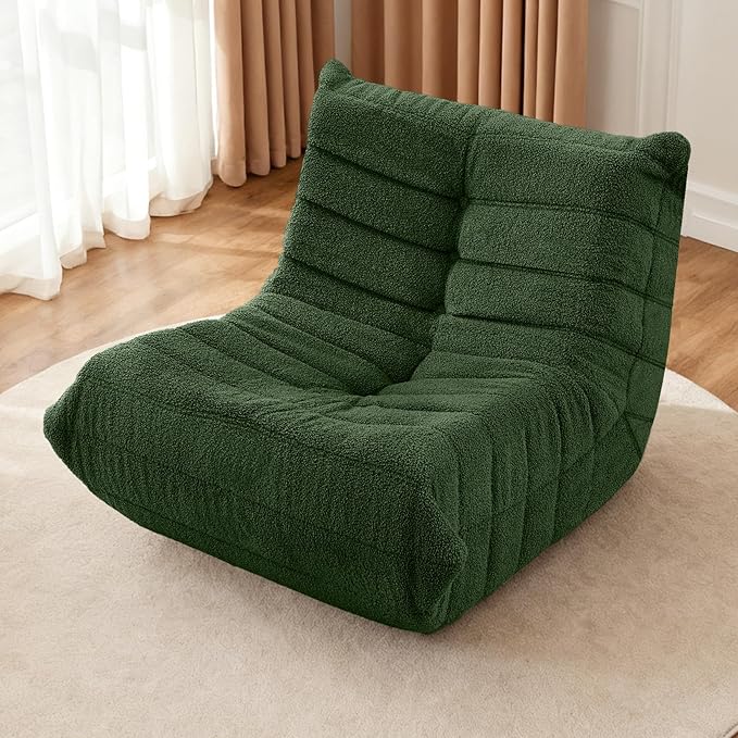HABUTWAY Bean Bag Chairs Fireside Lazy Floor Sofa, Soft Teddy Fleece Bean Bag Sofa with High-Resilience Foam Filling，Beanbag for Living Room, Bedroom, Office (Green Teddy)