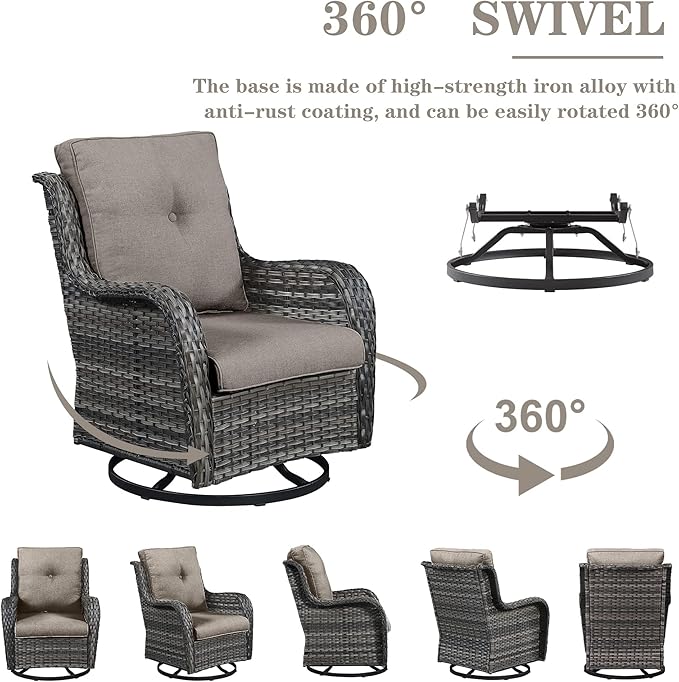Belord 5 Piece Outdoor Patio Furniture Set - Outdoor Conversation Couch and Loveseat Glider Chair Furniture Set with Rattan Coffee Table for Deck Balcony Poolside Gray Wicker/Grey Cushions