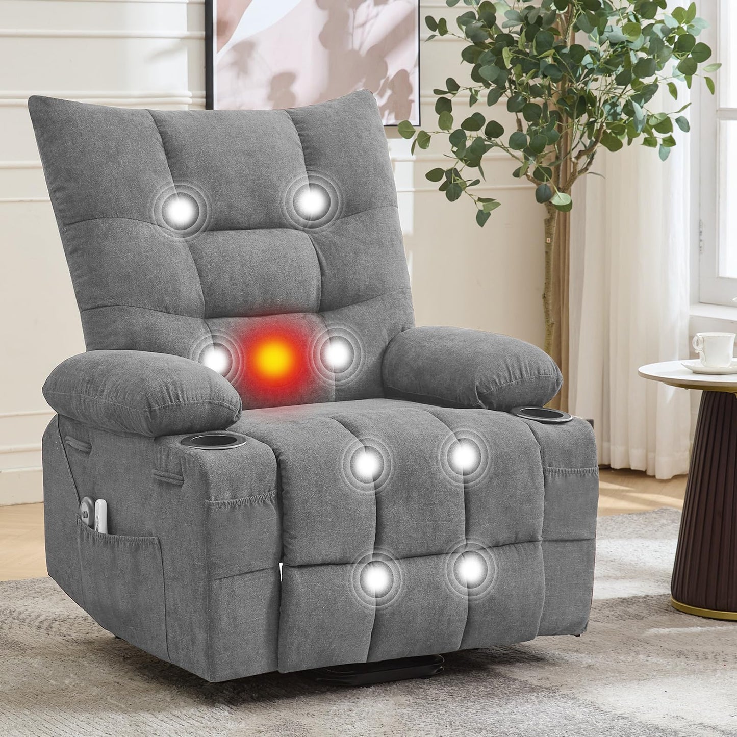 Power Lift Recliner Chair for Elderly - Electric Massage & Heat Recliner with 45° Assist Stand, Living Room Sofa for Small Space Furniture, Swivel Rocker with Cup Holders, Reclining Lounge for Adults