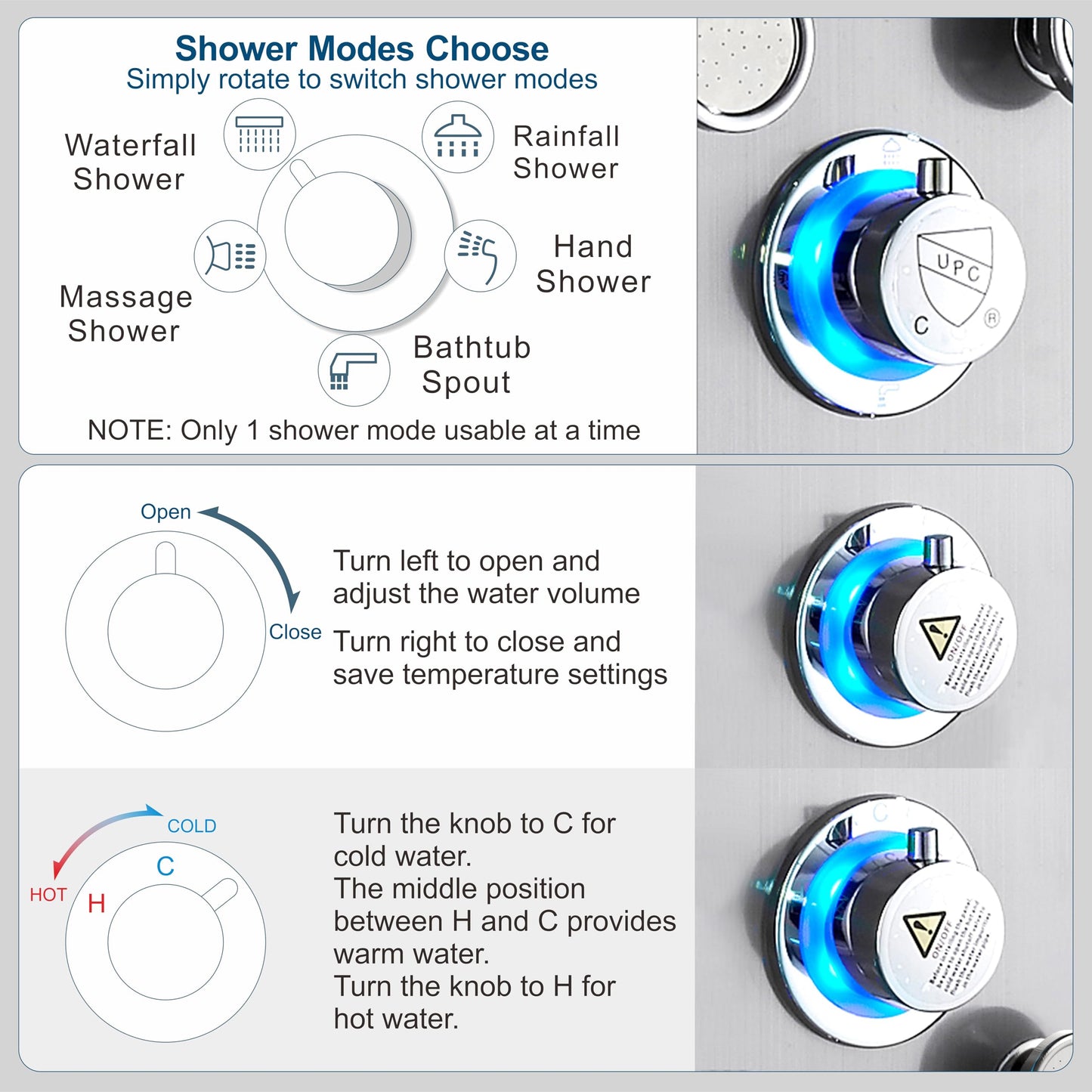 ELLO&ALLO LED Shower Panel Tower System, Rainfall and Mist Shower Head Rain Massage with Body Jets, Brushed Nickel