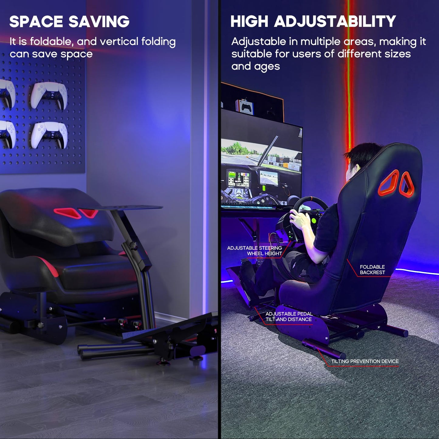 DIWANGUS Racing Simulator Cockpit Racing Wheel Stand with Seat Gaming Chair Sim Racing Cockpit for G29 G920 G923 G PRO RS50 T248 T300RS R3 R5 R9 R12 R16 R21 R25 Xbox PS4 PS5 PC Accessories
