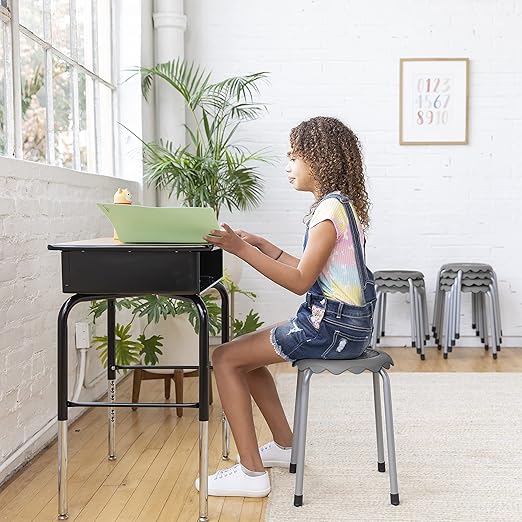 ECR4Kids Daisy Stackable Stool Set, Flexible Seating, Grey, 8-Piece