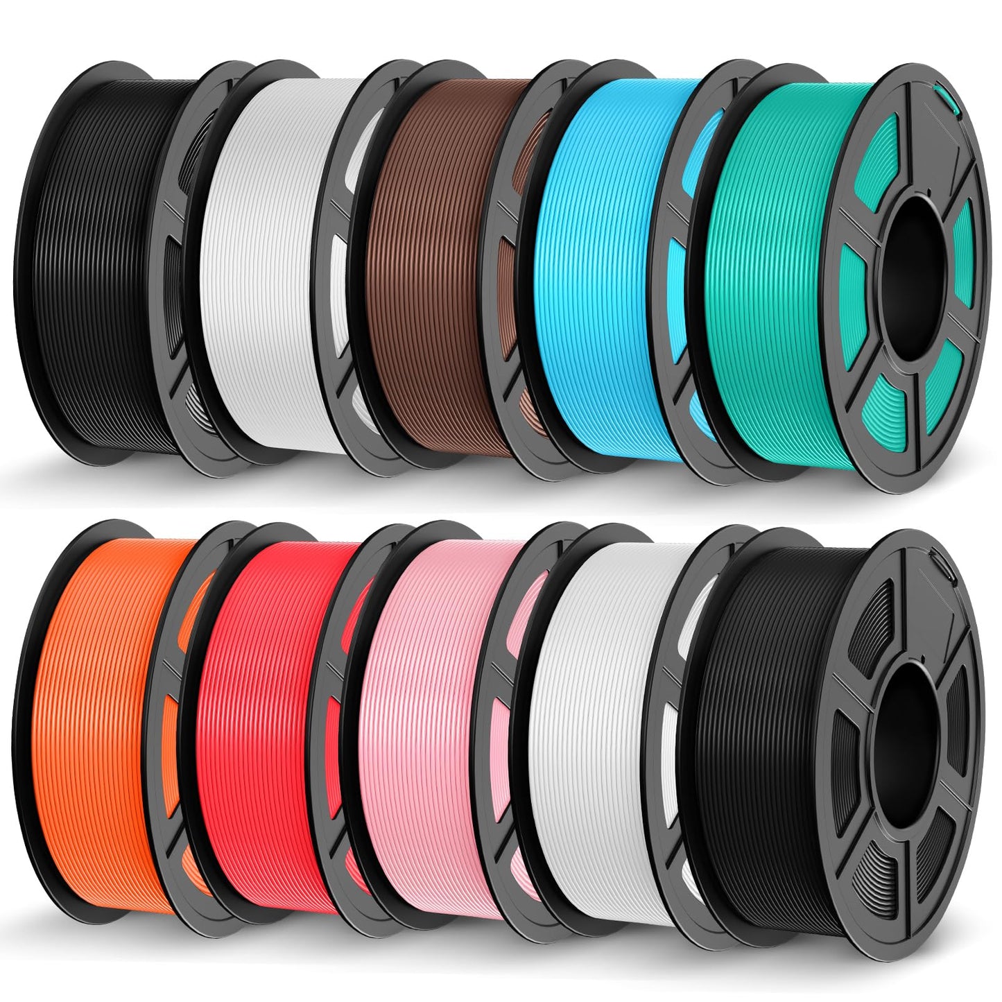 JAYO PETG Filament 1.75mm, 3D Printer Filament Bundle, 1.1 Kg Per Spool 10 Pack, Black*2+White*2+Chocolate+Sky Blue+Sakura Pink+