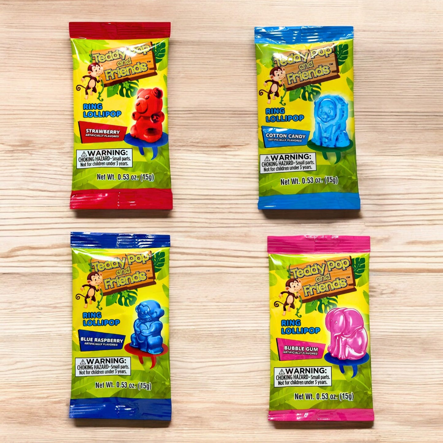 Teddy Pop & Friends Ring Lollipops 30 Count Candy 4 Flavor Variety Bundle Pack Individually Wrapped, Wearable Treats for Kids Parties, Gifts, & Goody Bags
