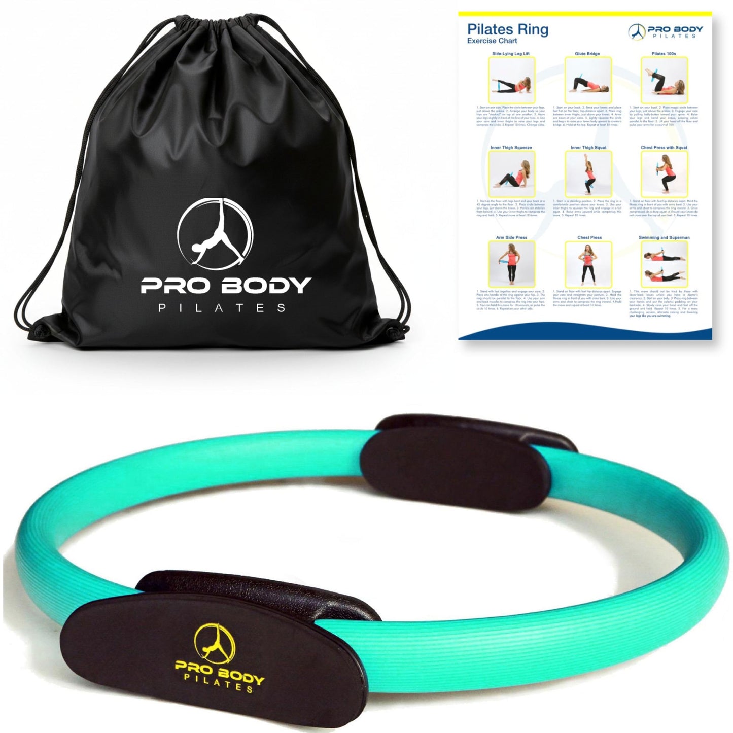 ProBody Pilates Fitness Circle – 14 Inch Pilates Ring for Yoga and Other Workouts, Focusing on Toning Inner Thighs, Arms, Core and Back, at Home Pilates Equipment (Aqua)