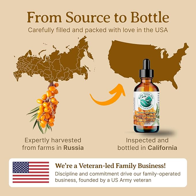 Bella Terra Oils - Sea Buckthorn Oil 16 oz - Capturing the Essence of Organic Sea Buckthorn Berries, Loaded with Omega-7 & Omega-9, A Sumptuous Embrace for Skin