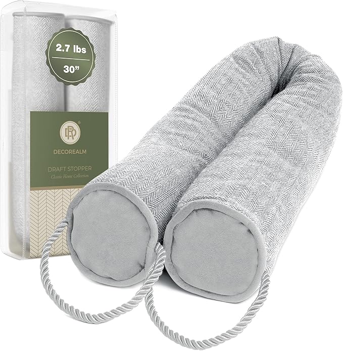 Heavy Duty Door Draft Stoppers and Blocker, Sound Proof Draft Guard for Doors and Windows, Decorative Cylinder Provides Door Insulation and Weather Stripping for Doors (Grey, 30 Inches)