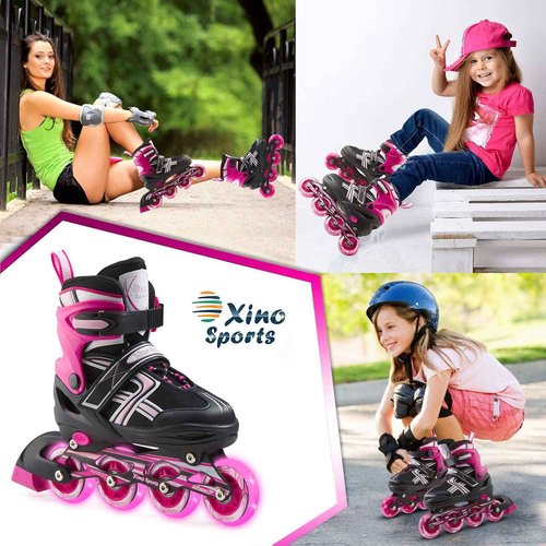 Fuschia Inline Skates (M) + Pink Protective Gear Bundle