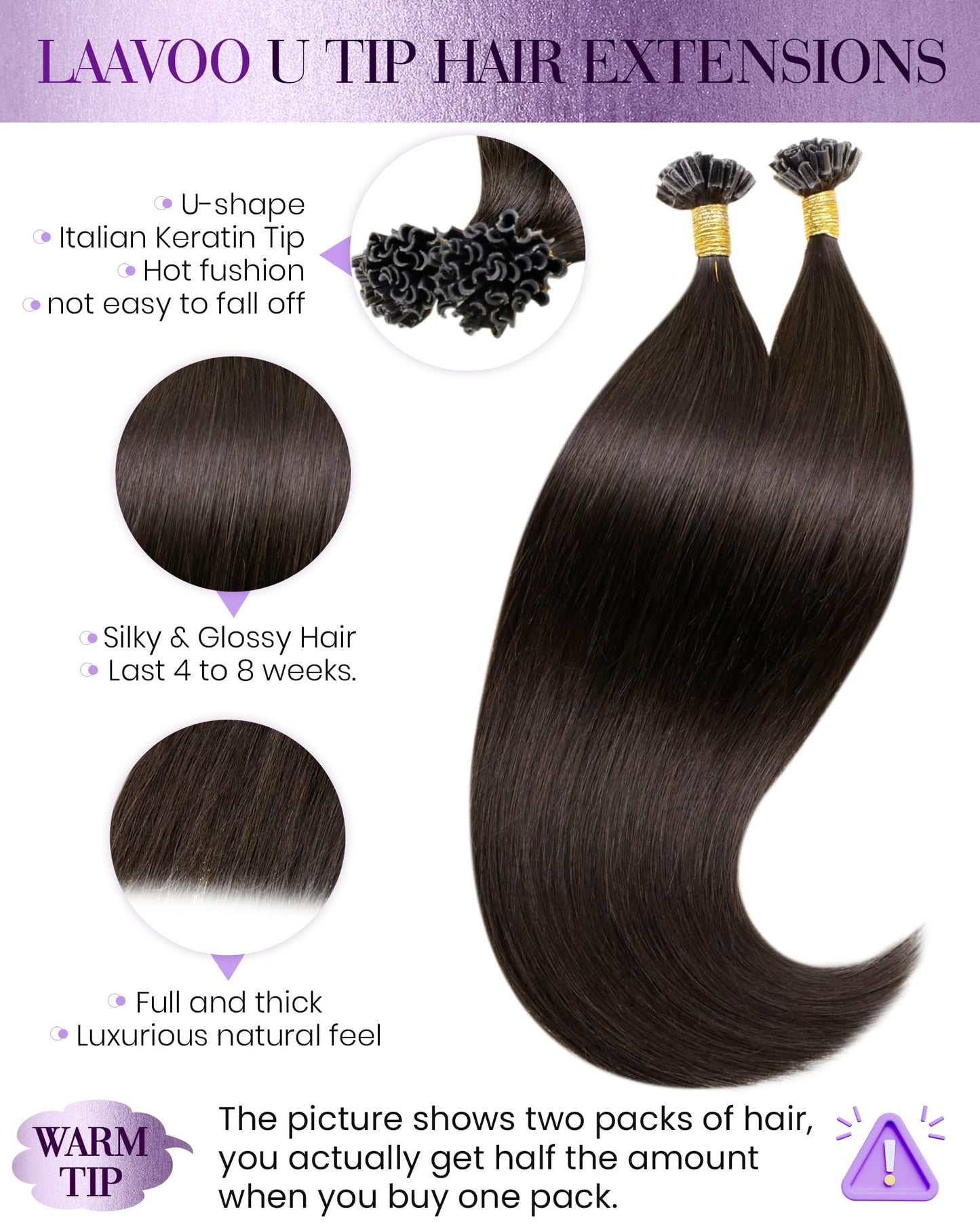 LaaVoo U Tip Hair Extensions Human Hair Dark Brown Utip Hair Extensions Human Hair 20 inch Brown Ktip Human Hair Extensions Pre