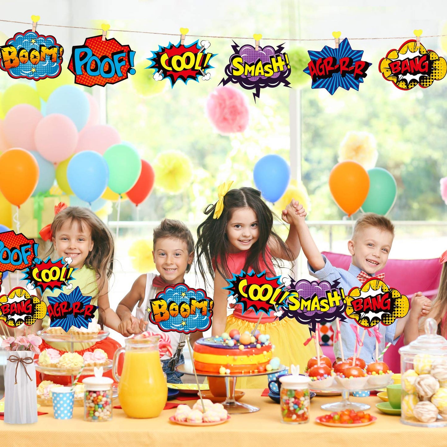 Blulu 30 Pieces Hero Themed Party Decorations, Fun Hero Sign Cutouts Signs Paper Cardboard Cutouts