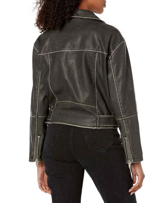 [BLANKNYC] Womens Luxury Clothing Vegan Leather Moto Jacket with Belt, Comfortable & Stylish Coat, A-List, Large