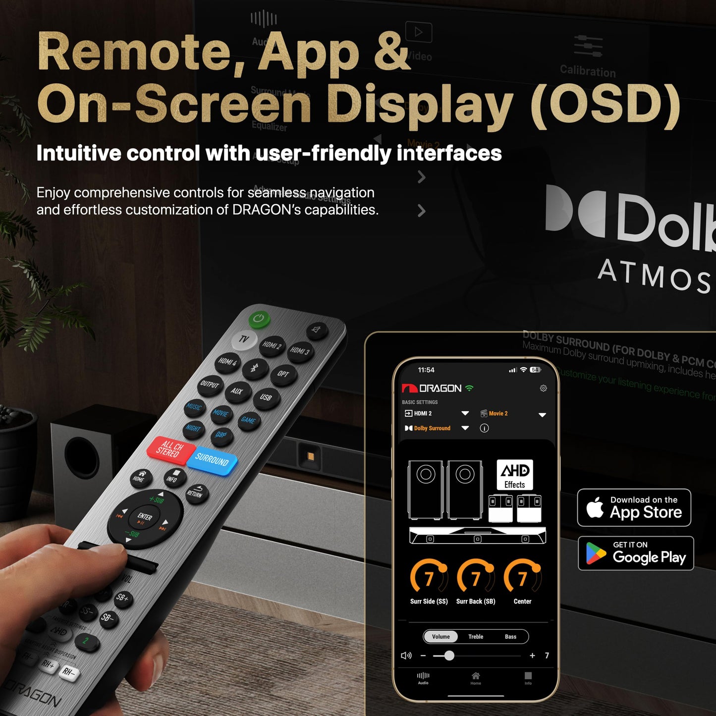 Nakamichi Dragon 11.1.6 Ch Surround System w Dolby Atmos/DTS:X Pro (Pro Cinema Engine), HiFi AMTs, Reference 12" Sub, Bipolar Surr, 6 Discrete Height Ch, 3000 Watts Max Output. AVR Grade Soundbar
