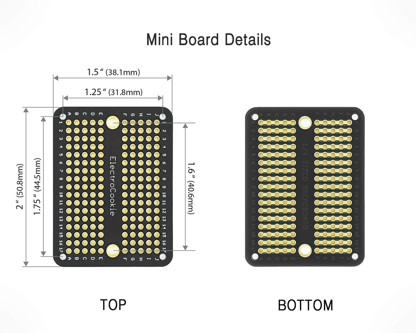 ElectroCookie Prototype PCB Solderable Breadboard for Electronics Projects Compatible for DIY Arduino Soldering Projects, Gold-Plated (5 Pack + 1 Mini Board, Matte Black)