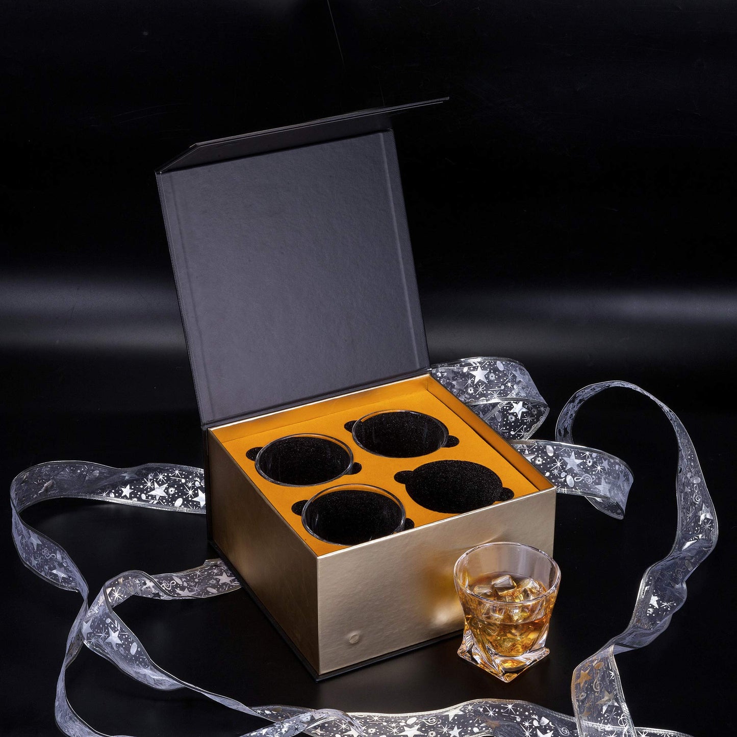 KANARS Whiskey Glasses Set of 4, 10 Oz Crystal Old Fashioned Cocktail Glass in Gift Box, Twisted Lowball Bourbon Tumbler for Scotch Whisky Cognac, Rock Barware for Men Gift