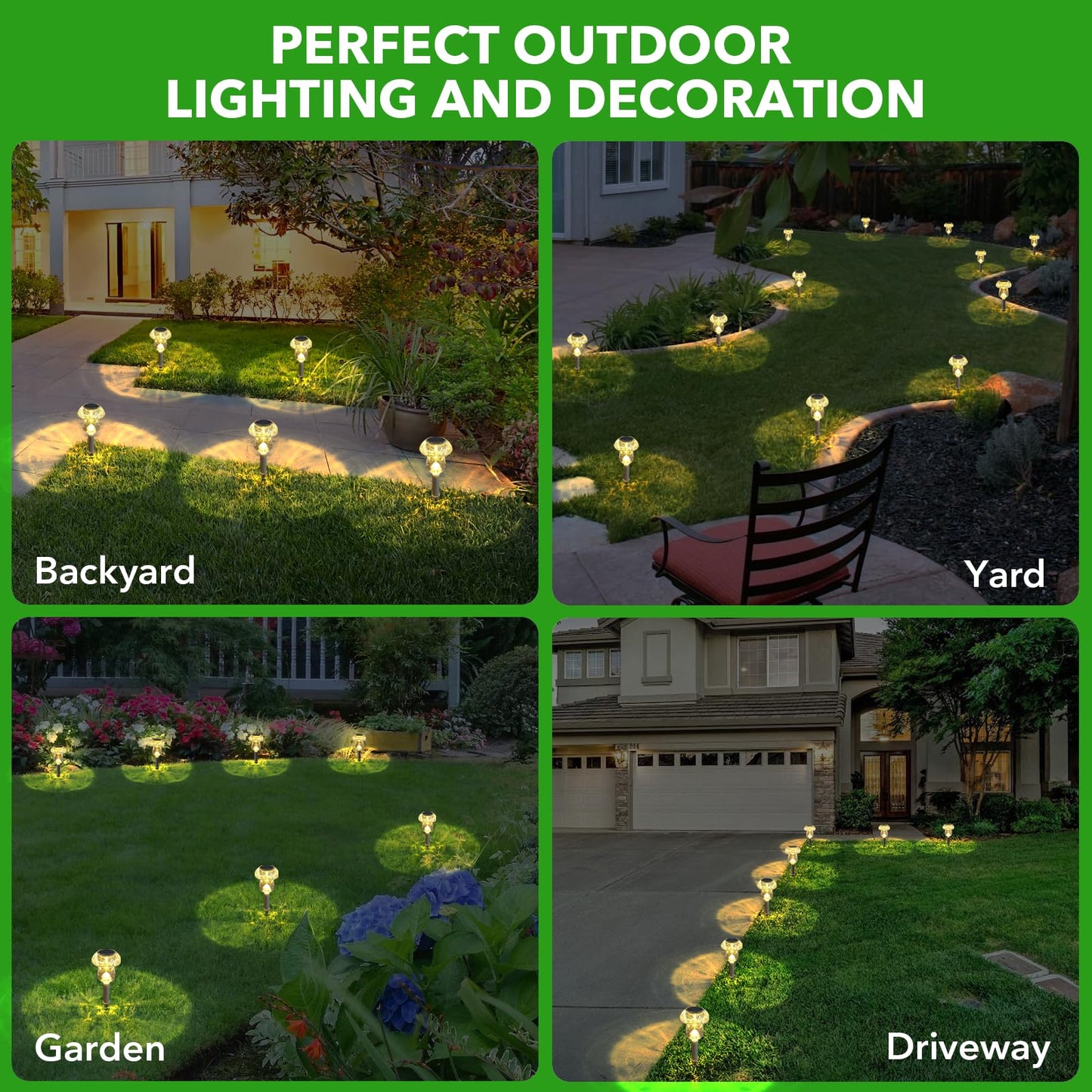 Benany Solar Lights Outdoor, 16 Pack Mushroom Lights Outside Waterproof, Solar Powered LED Lighting for Garden, Yard, Landscape, Path, Pathway, Lawn, Walkway, Driveway, Backyard Decor (Warm White)