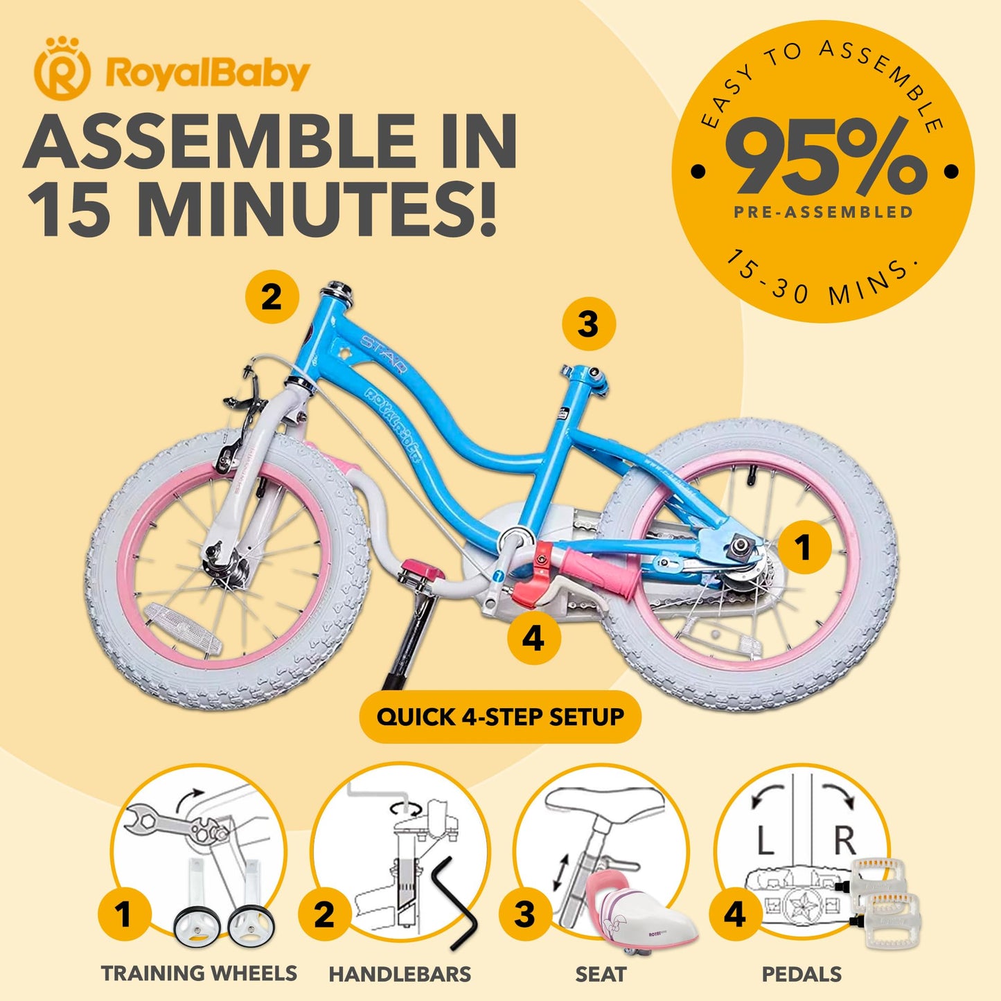 Royalbaby Stargirl Girls Bike with Training Wheels and Basket, Best Gifts for Girls. (Blue, 12 Inch)