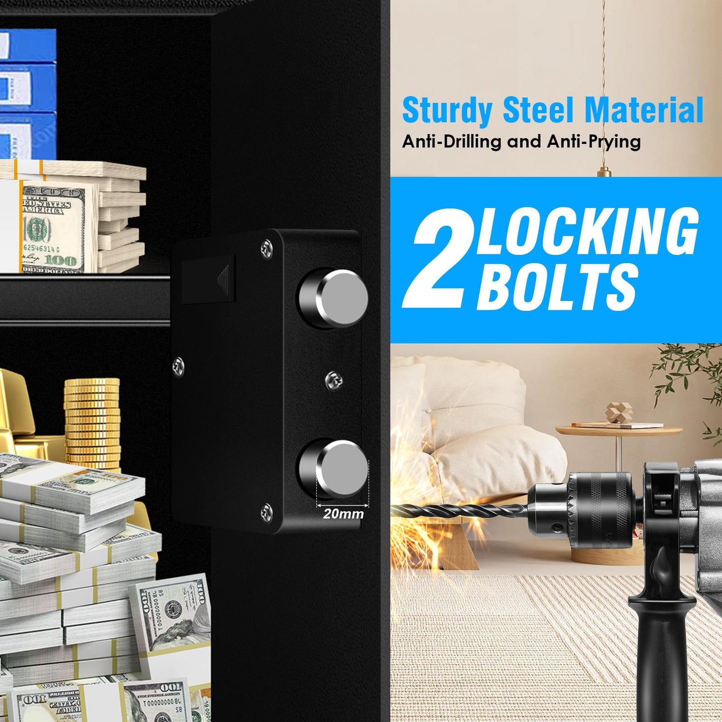 3.3 Cuft Large Fireproof Safe for Home, Home Safety Box Fireproof Waterproof with Electronic Keypad and Spare Keys, Anti-theft Digital Security Safe for Money Firearm Medicine Valuables