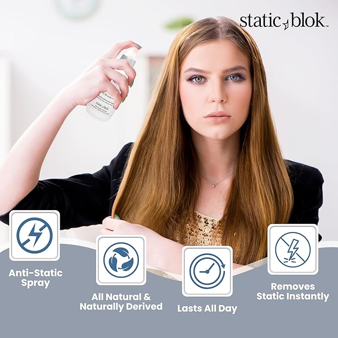 Anti-Static Spray for Hair - Instantly Eliminate Static Cling, Shocks, Flyaways- Long-Lasting All-Day Freshness - works on Natural and Synthetic Wigs - 2oz Travel Size
