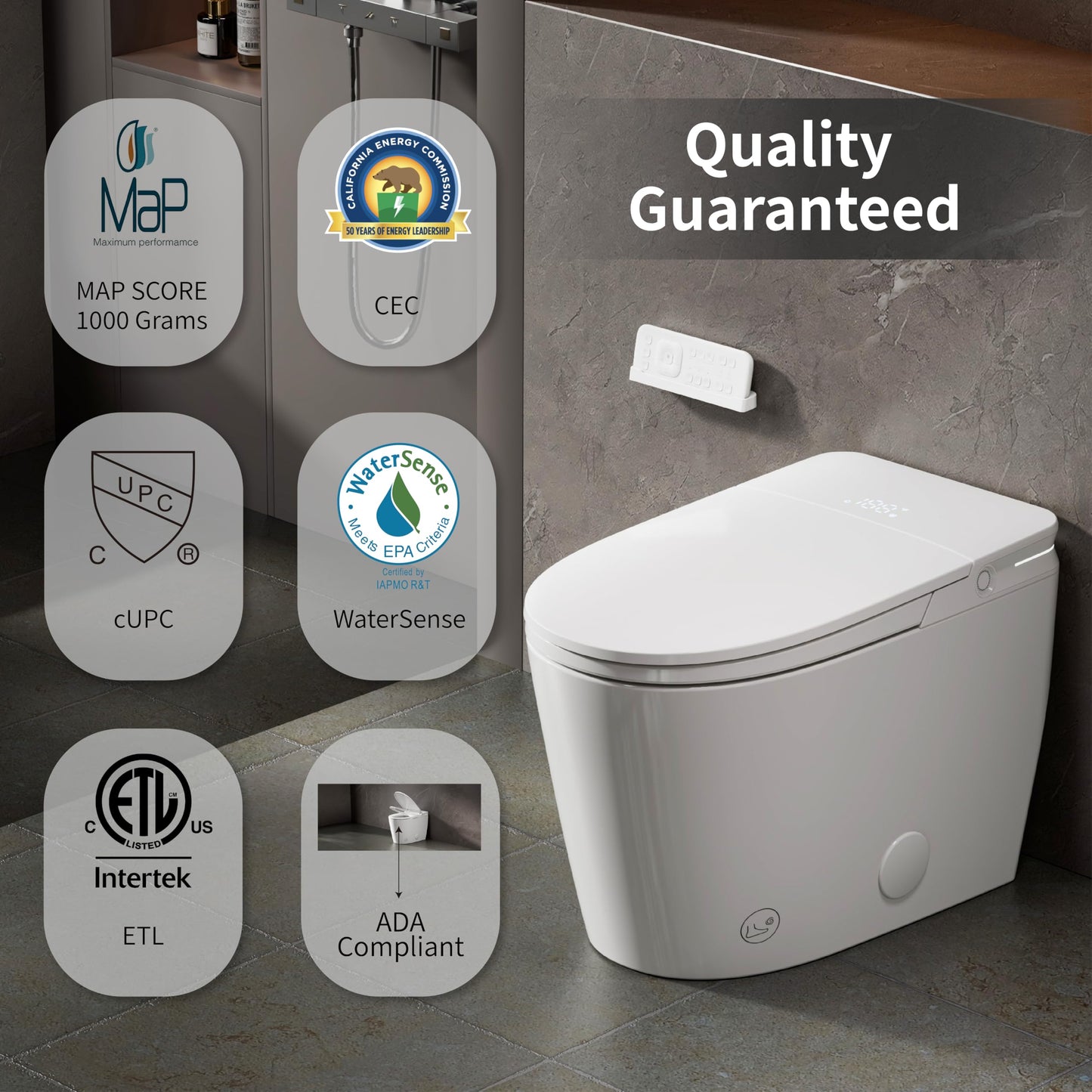 BYBARENOVA Luxury Smart Toilet, Bidet Toilet with Foam Dispenser, Auto Open/Close, MAP 1000g Powerful Auto-Flush, Warm Water/Dryer, ADA Chair Height Elongated Heated Seat, Deodorization