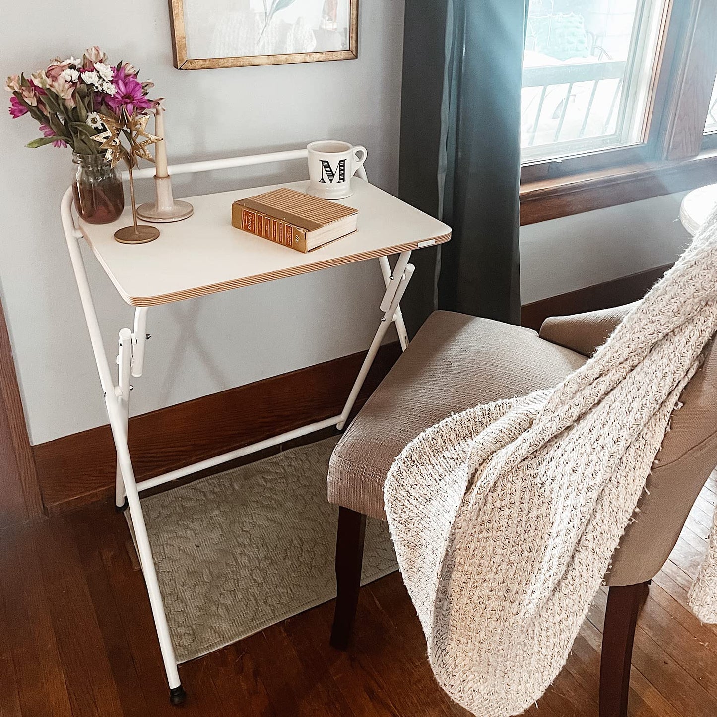 SOFSYS Modern Folding Desk for Small Space, Computer Gaming, Writing, Student and Home Office Organization, Industrial Metal Frame with Premium Desktop Surfaces, White/White