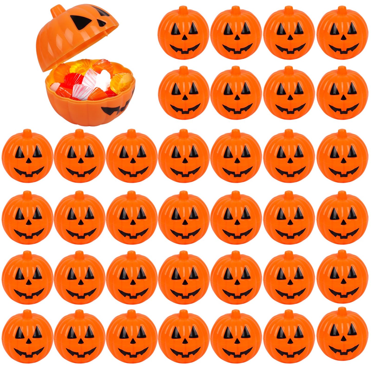 FOIMAS Halloween Pumpkin Candy Box,36pcs Mini Plastic Pumpkin Containers Fillable Candy Treat Box for Trick or Treat Halloween Party Decoration