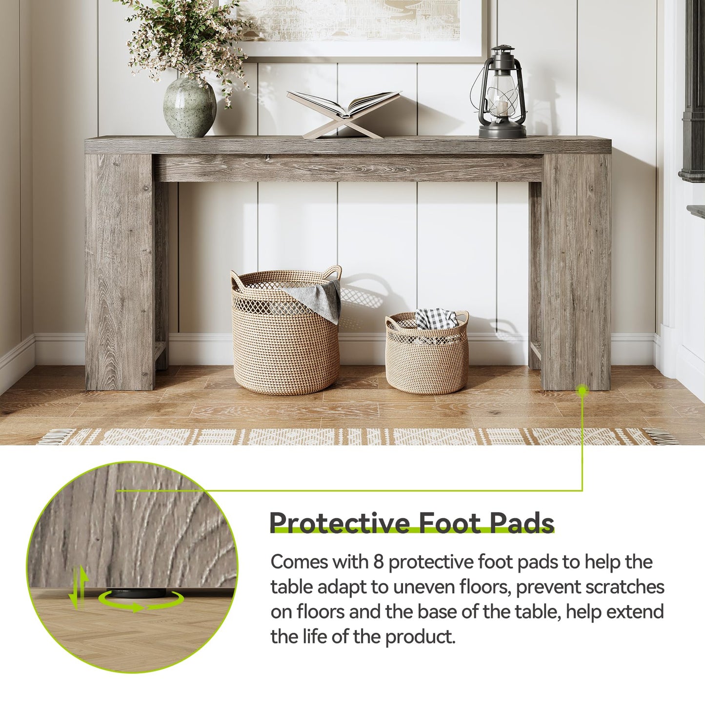 LITTLE TREE 70.9-Inch Long Entryway Table, Farmhouse Sofa Console Table for Living Room, Entryway, Hallway, Grey