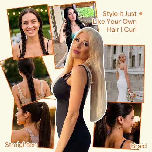 Full Shine Weft Hair Extensions Human Hair 18 Inch Straight Remy Bundles Highlight Color Ash Blonde Mix Bleach Blonde Sew in Hair Extensions Double Weft Full Head Weave Hair 105 Grams