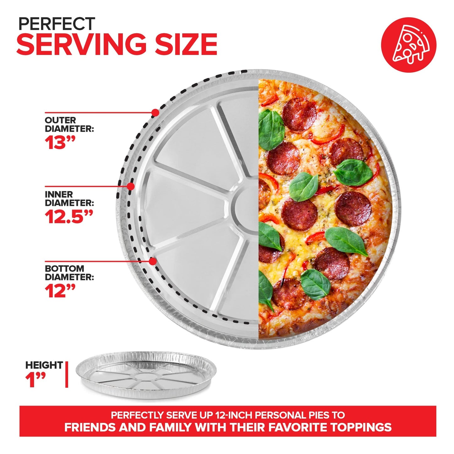 Stock Your Home 12 Inch Aluminum Pizza Pans Disposable (12 Pack) Round Foil Focaccia Pan for Individual Personal Pizzas, Giant Size Chocolate Chip Cookie Cake Tin, Large Serving Trays, Platter Tray