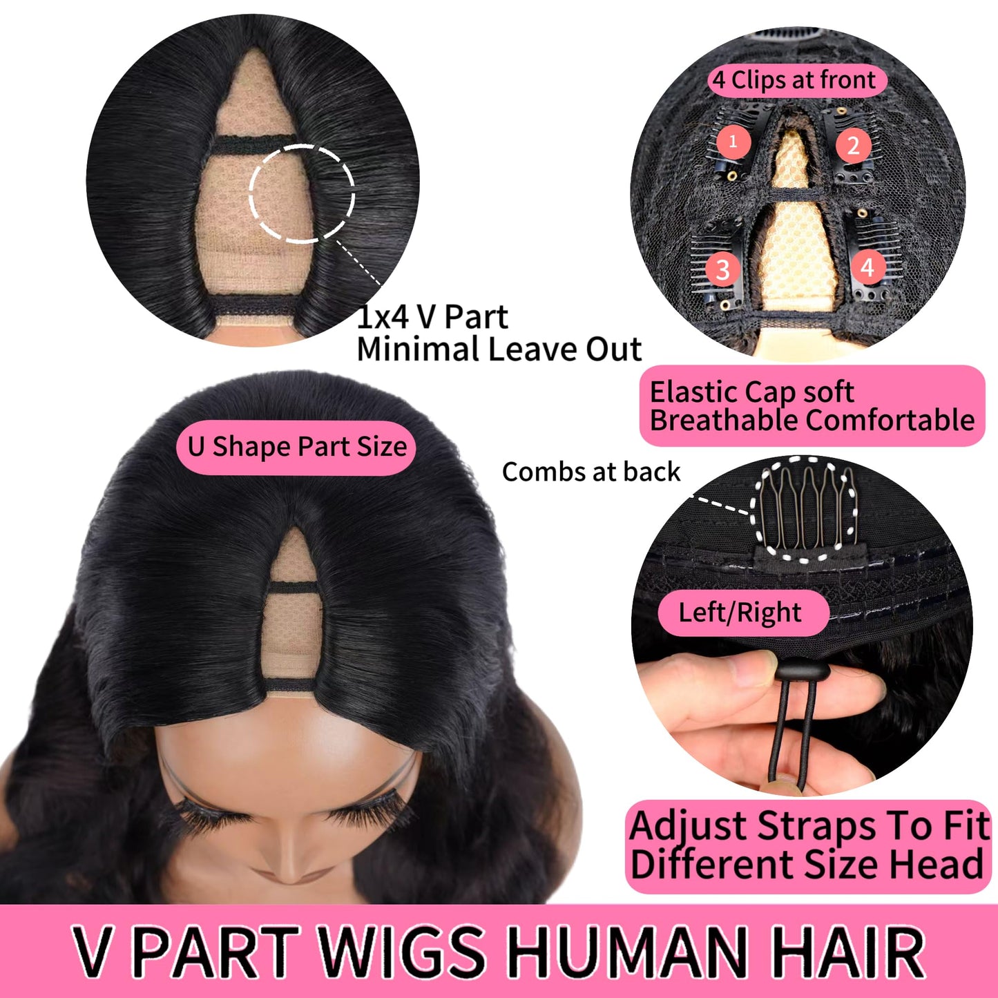 XSSXAKO V Part Wig Human Hair Body Wave Upgrade Human Hair Clip in Wigs No Glue No Sew In Beginner Friendly Natural Color(18inch