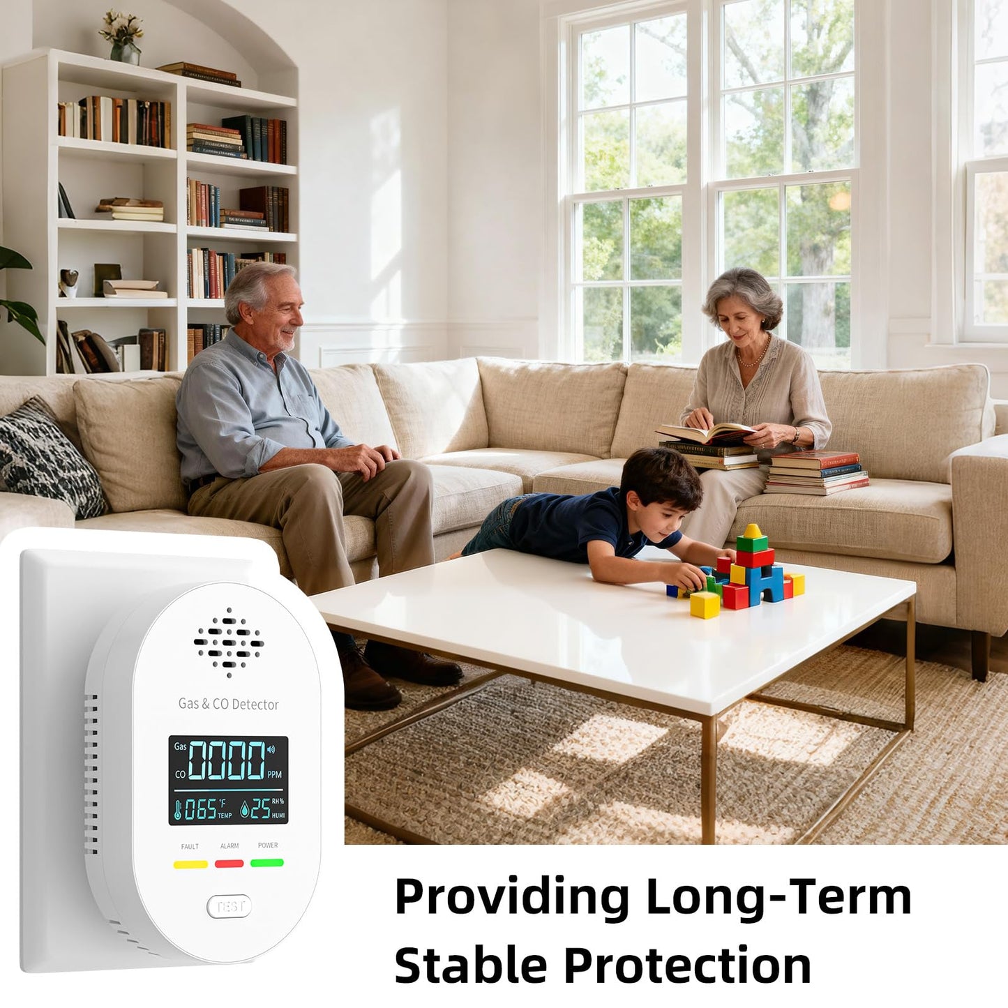 Carbon Monoxide Detectors,Plug in CO and Natural Gas Detector, Combination Gas & Carbon Monoxide Detectors for Travel with Temperature Humidity Display, 4 in 1 CO & Gas Detector for Home/Travel