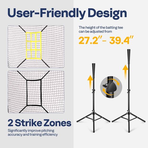 VIVOHOME Baseball Softball Hitting Net with Large Ball Collection System, 7 x 7 ft Baseball Batting Pitching Net with Tee, 2 Strike Zone, Carry Bag, Black