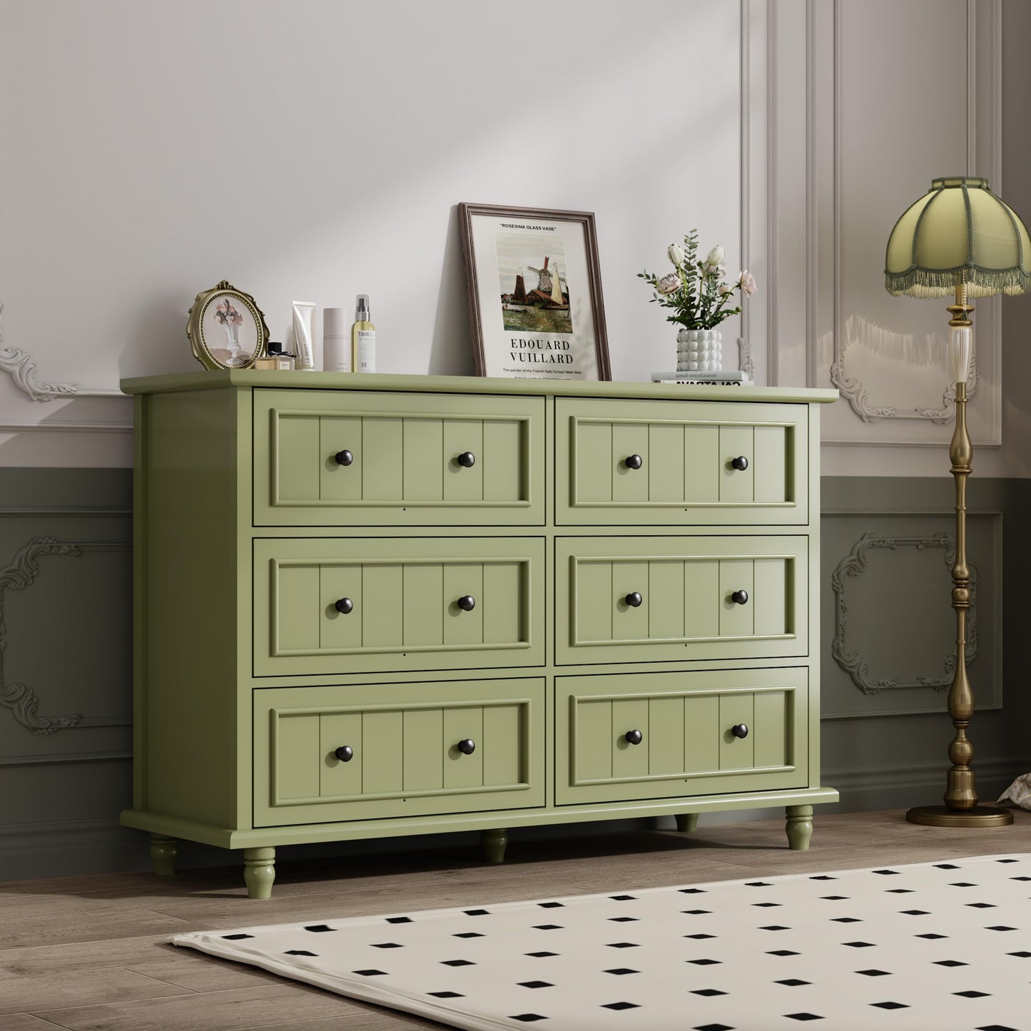 Scurrty 6 Drawer Dresser, Antique Chest of Drawers, Large Cabinet with Storage, Big Dresser for Clothes in Living Room, Bedroom (Black)