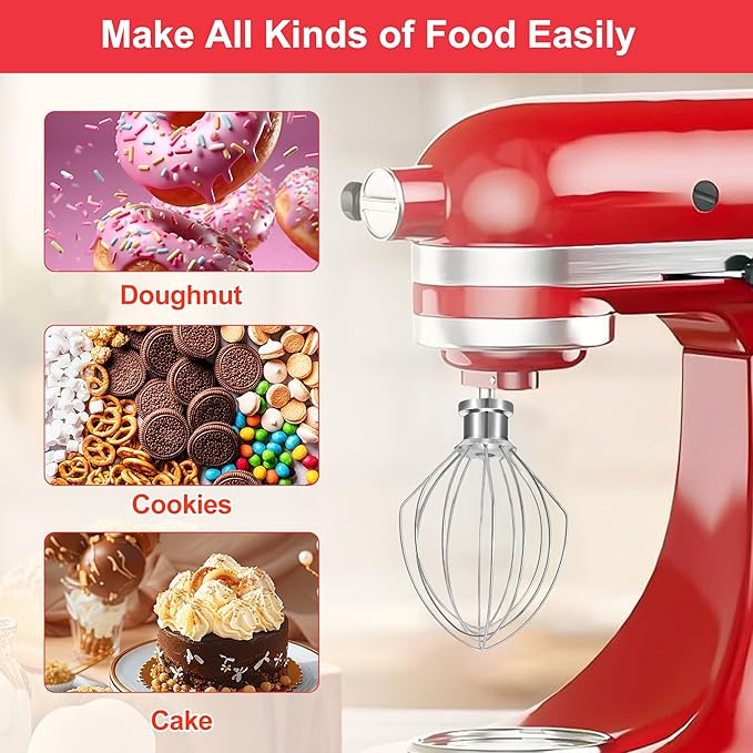 K5A Stainless Steel Whisk for KitchenAid 5Qt Bowl Lift Stand Mixer, 6 Wire Whip Attachment for K4 K5 K5SS, KSM5, KG25, KP50, KSM6573, KSM6521,18/8 Stainless Steel, Heavy Duty, Dishwasher Safe