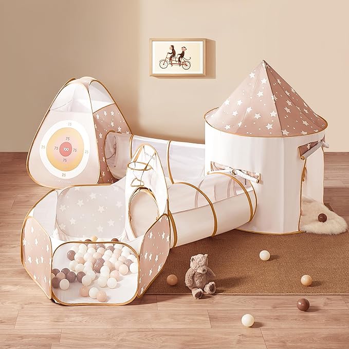 Tiny Land Play Tunnel and Ball Pit for Toddlers, 5pcs Indoor Playground - Foldable Pop Up Tents with Carry Bag, Outdoor Pl...