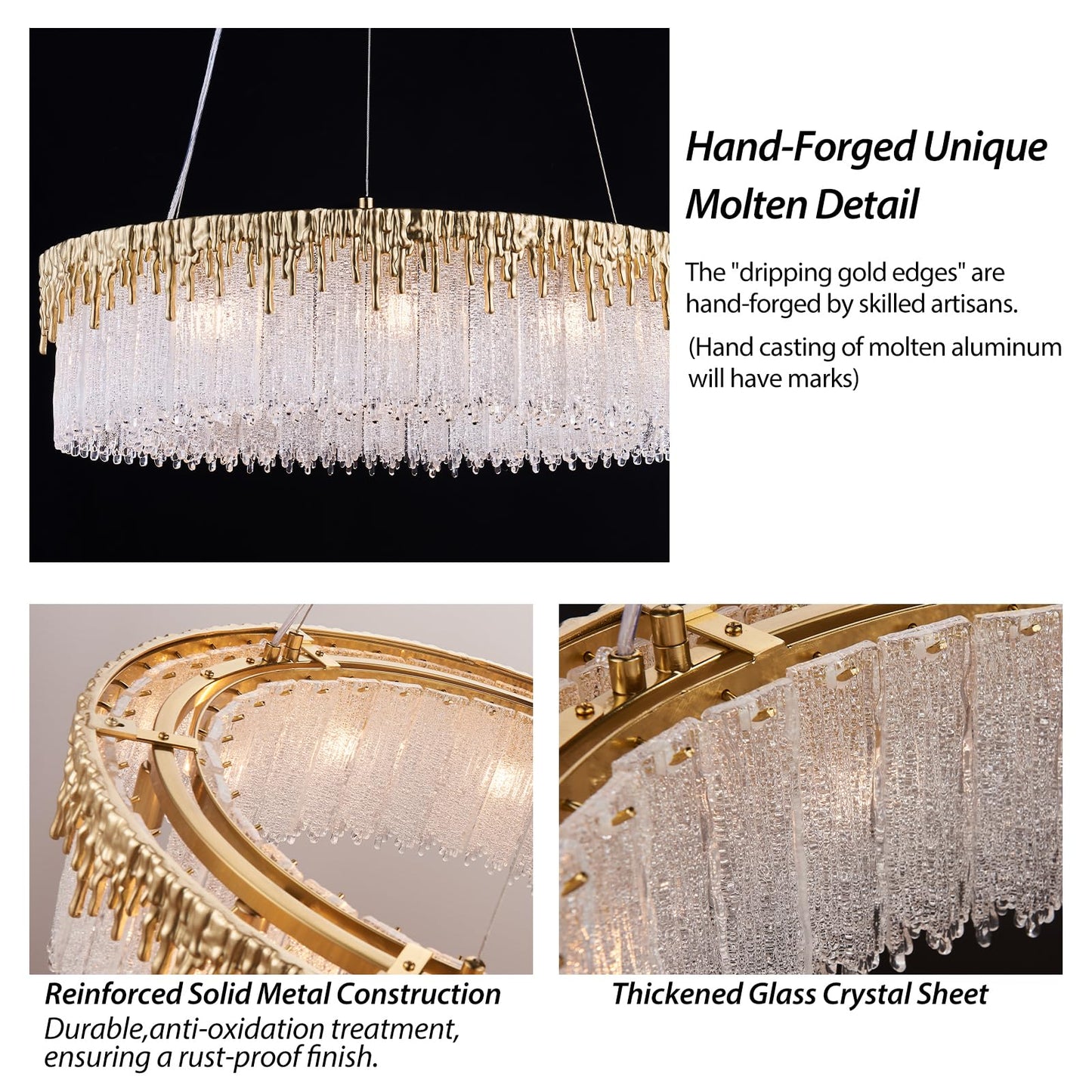 kvtinmty D23.6 Round Crystal Chandelier, Modern Gold Crystal Chandeliers for Dining Room, 10-Light Height Adjustable Chandelier for Living Room Bedroom Entryway Kitchen Island