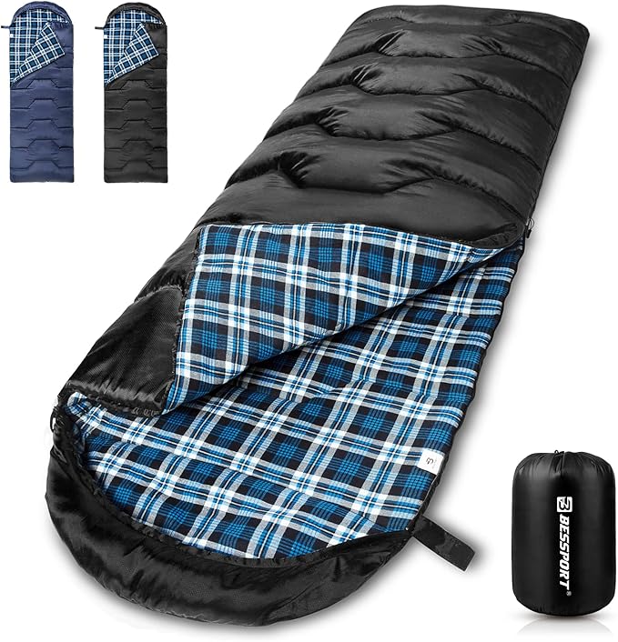 Bessport Sleeping Bag Winter | Flannel Lined 18℉ - 32℉ Extreme 3-4 Season Warm & Cool Weather Adult Sleeping Bags Large | ...