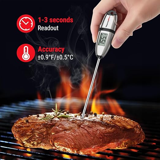 ThermoPro TP02S (2 Pack) Instant Read Meat Thermometer Digital Cooking Food Thermometer with Super Long Probe for Grill Kitchen Sourdough Liquids Oil Bread Baking Yogurt Candy Making Accessory