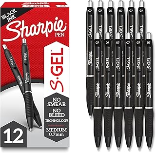 Sharpie S-Gel Gel Pens, Black Barrel, Medium Point (0.7mm), Black Gel Ink Pens, 12 Count - Home, Office, School, Journalin...
