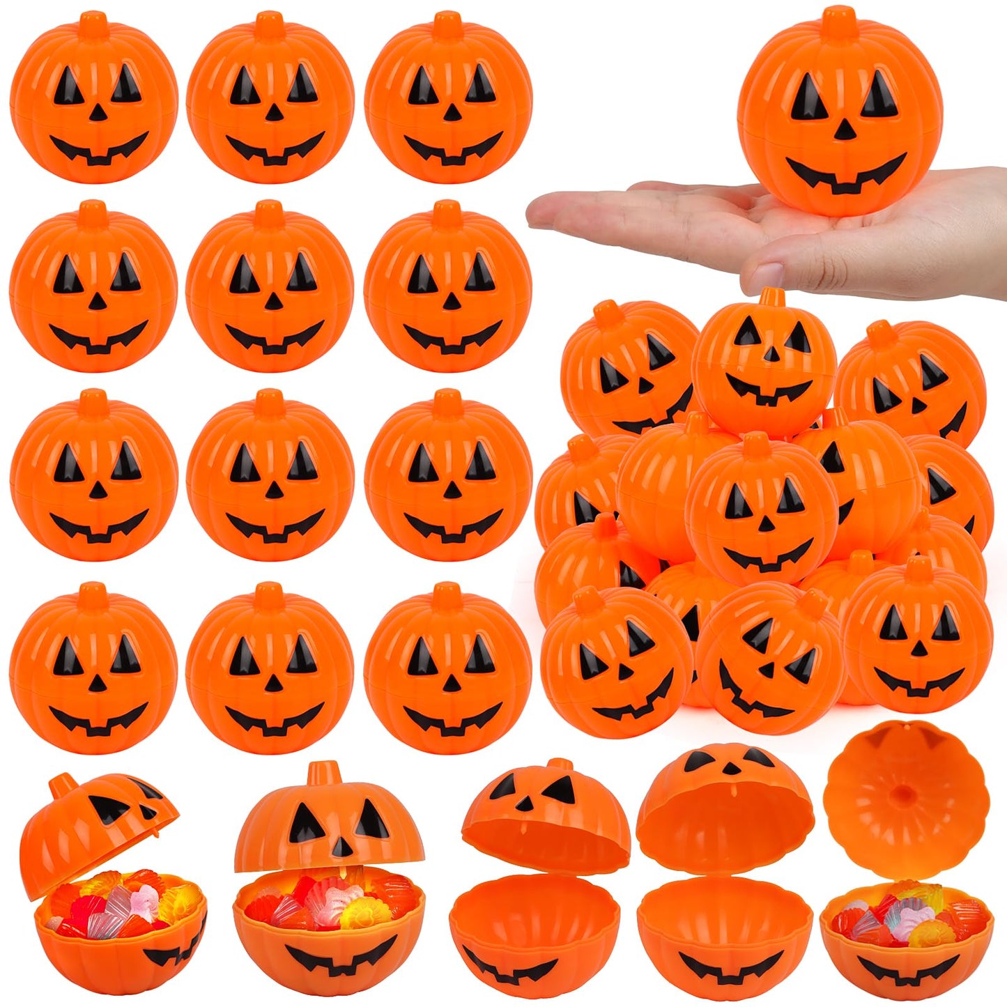 FOIMAS Halloween Pumpkin Candy Box,36pcs Mini Plastic Pumpkin Containers Fillable Candy Treat Box for Trick or Treat Halloween Party Decoration