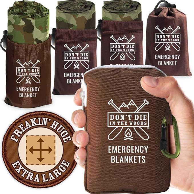 Don't Die In The Woods - Freakin’ Huge Emergency Blankets [4-Pack] Extra Large Thermal Mylar Space Blanket - One of The Te...