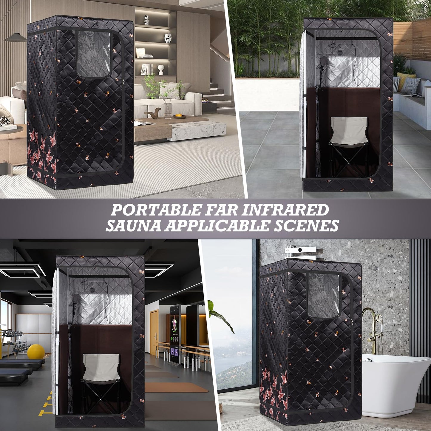 Smartmak Full Size Portable Home Sauna Kit, 1 Person Far Infrared Sauna, Full Body Sauna Tent for Relaxation, with Timer & Temperature Remote Control, Foot Heating Pad,Upgraded Folding Chair - Black