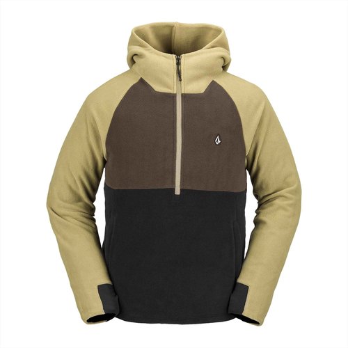 Volcom Men's Standard Polar Fleece Hooded 1/2 Zip Snowboard Ski Baselayer, Dark Khaki S4, Small
