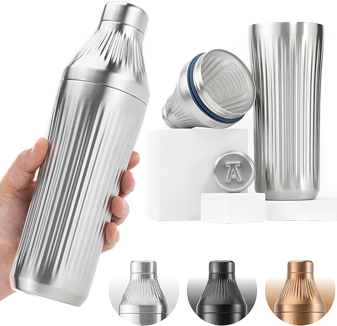 Elevated Craft Diamond Edition Hybrid Cocktail Shaker Set - Premium Vacuum Insulated Stainless Steel, 28 oz, Includes Buil...