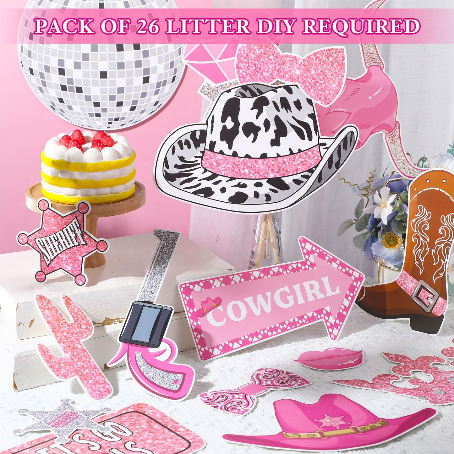 Blulu 26 Pieces Cowgirl Western Photo Booth Props Kit Party Decorations Selfie Props for Western Theme Party Favors Supplies