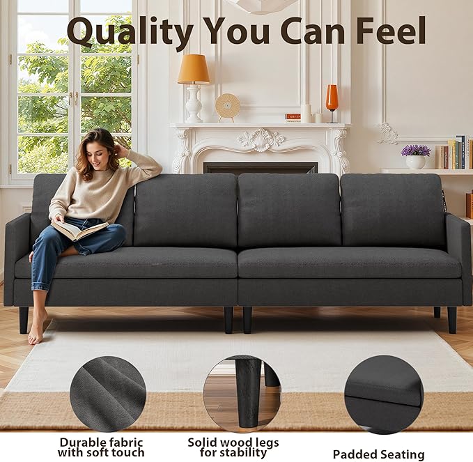 Gizoon 104''in 4 seat Sectional Sofa, Freely Configurable Sectional Couch, Convertible Modular Sofa, with Deeper Seat, Comfortable Fabric, Removable Armrest, for Living Room, Dark Grey