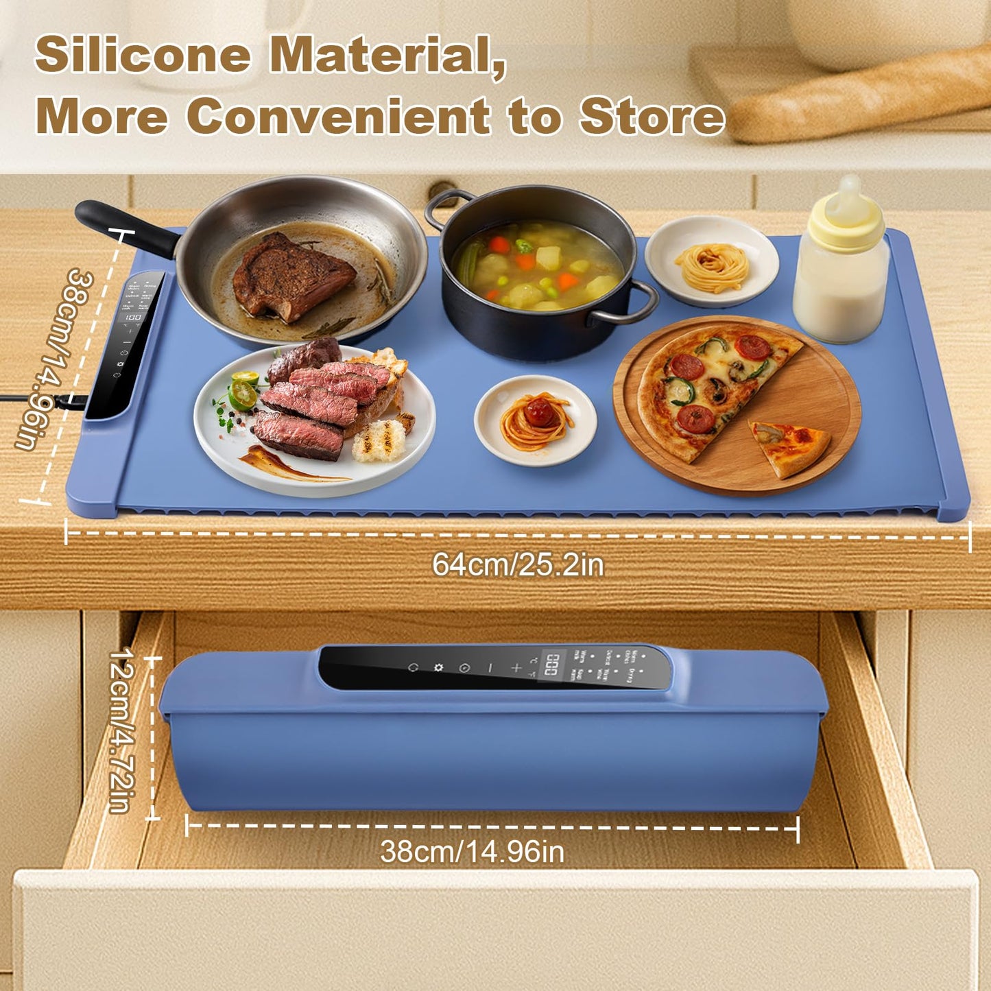 Food Warming Mat 25.2" x 14.96",Electric Warming Tray for Fast Heating | Foldable Warming Mat for Food with Adjustable Temperature Control & Timer, Raised Feet for Family Gatherings & Daily Use