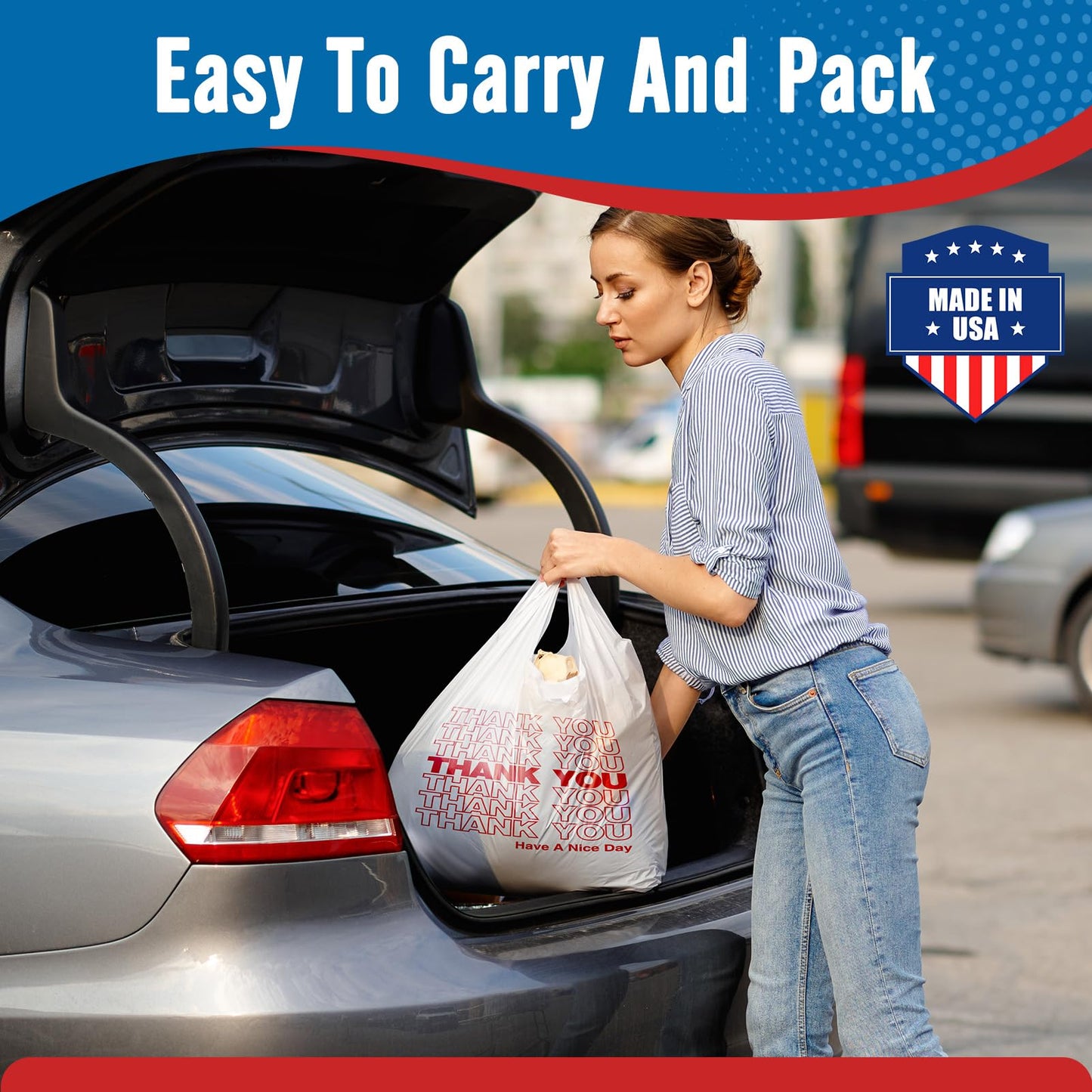 Fuxury 500 Count - Thank You Plastic T-shirt Bags White with Handles (11.5" x 6.5" x 21"), Grocery, Take Out, To Go, Restaurants, Convenience Store,Retail Shopping Bags in Bulk for Small Business