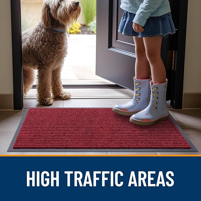 OLANLY Front Door Mat Indoor Outdoor Entrance, Waterproof Heavy Duty Doormat, Fade Resistant, Low Profile, Easy Clean Patio Porch Welcome Floor Mats for Entry, 71x47, Wine Red