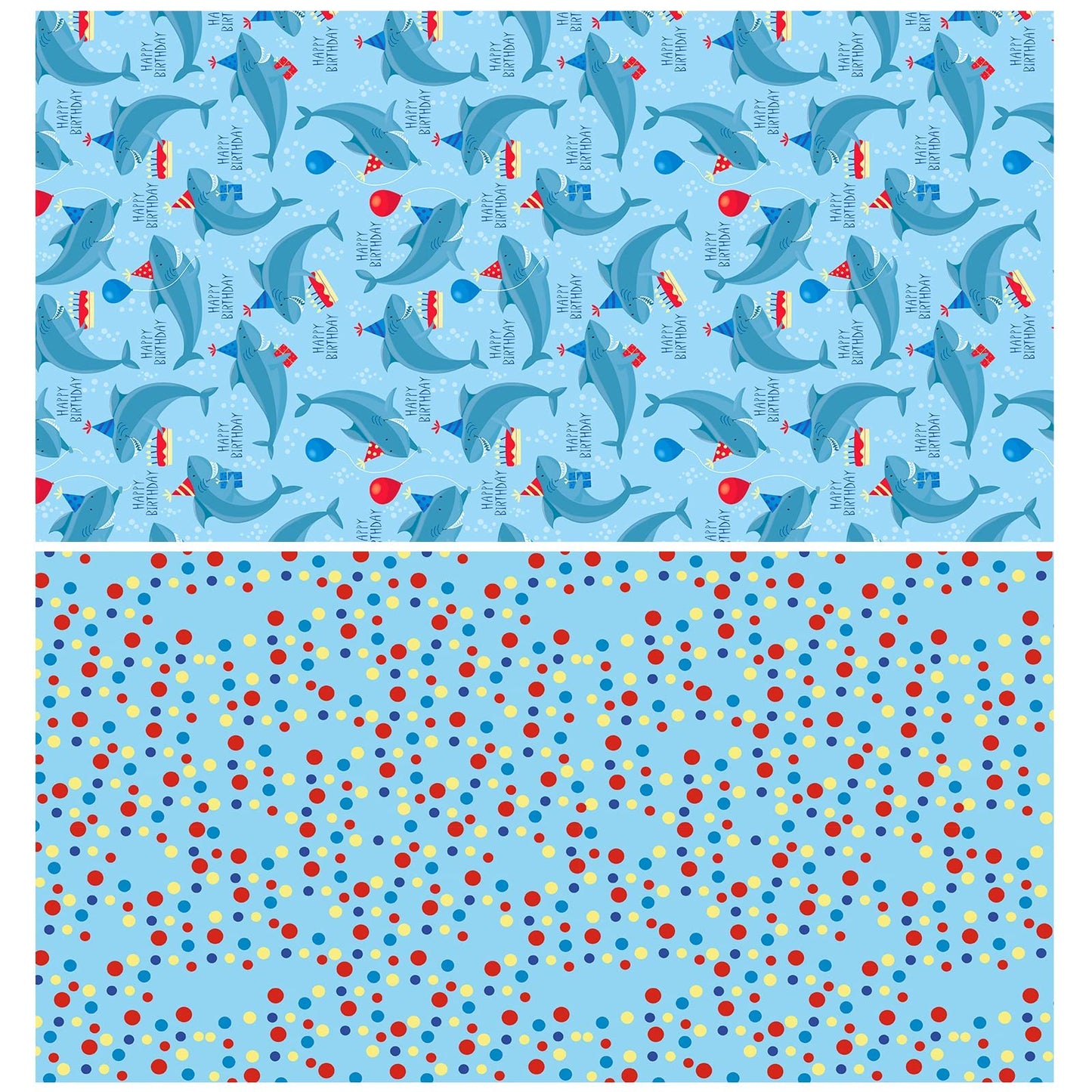 WRAPAHOLIC Jumbo Reversible Birthday Wrapping Paper - 24 in x 65.6 ft - Blue Sharks Ocean Wrapping Paper for Kids' Birthdays & Baby Showers